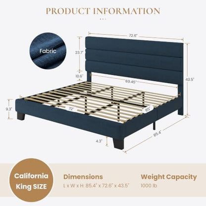 SHA CERLIN Cal King Platform Bed Frame with Upholstered Fabric Headboard