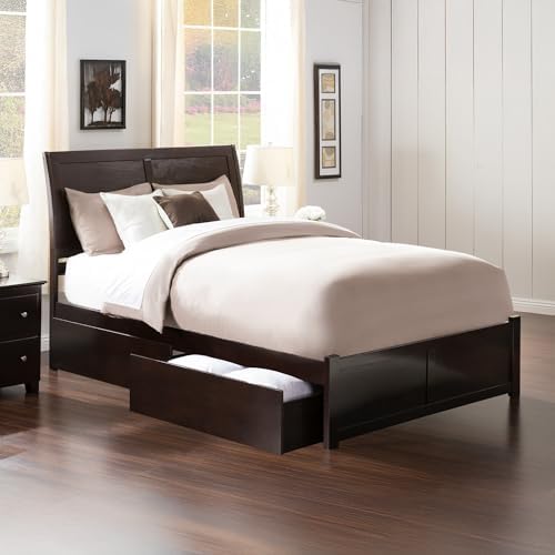 AFI Portland Queen Size Platform Bed with Footboard & Storage Drawers in Espresso