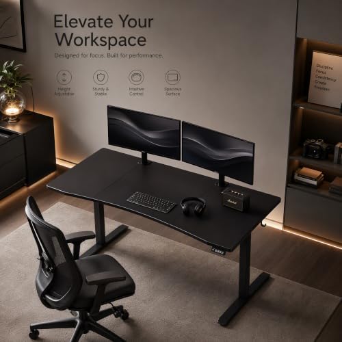 Grandder 63x32 Electric Standing Desk, Curved Black Desktop