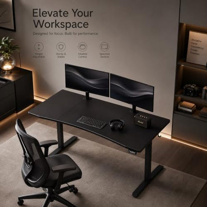 Grandder 63x32 Electric Standing Desk, Curved Black Desktop