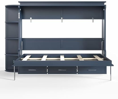 Full Size Horizontal Cabinet Murphy Bed with Side Cabinets, Blue