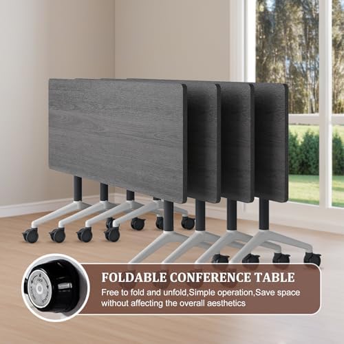 Folding Conference Table Modern Large Mobile Meeting Table Rolling Conference Room Tables with Wheels Seminar Tables for Office Training Classroom (6, Oak Grey, 47.2" D X 23.6" W X 29.5" H)