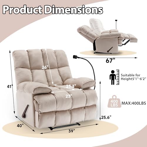360°Swivel Rocker Oversized Recliner Chair Manual Adjustable