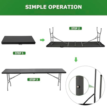 BestOffice | 8FT Folding Table | Black | Portable Plastic Table