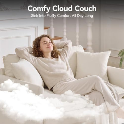 Cloud 3 Pieces Sofa Set, 1+1+3 Seater Couch, Modern Sofas Sets with Deep Seat, Modular Sectional Couches Sets for Living Room, Bedroom, Small Apartment, Beige