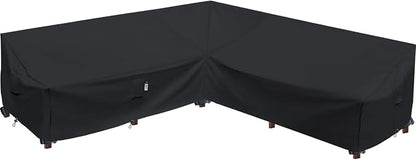 Heavy Duty Outdoor Sectional Sofa Cover, 115"X115" Waterproof 600D Patio Sectional Couch Protector, Lawn Patio Furniture Covers(Midnight Black, V-Shaped-115 x115)