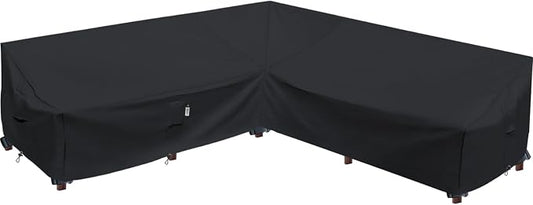 Heavy Duty Outdoor Sectional Sofa Cover, 115"X115" Waterproof 600D Patio Sectional Couch Protector, Lawn Patio Furniture Covers(Midnight Black, V-Shaped-115 x115)