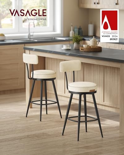 VASAGLE Bar Stools Set of 2, Swivel Counter Height with Back, 25.6-Inch