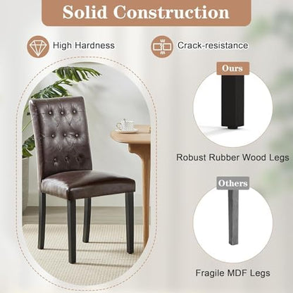 VECELO Upholstered Dining Chairs Set of 6, Modern PU Leather Accent Parsons, Solid Wood Legs w/Rubber Footpads, for Living Room Kitchen, Coffee
