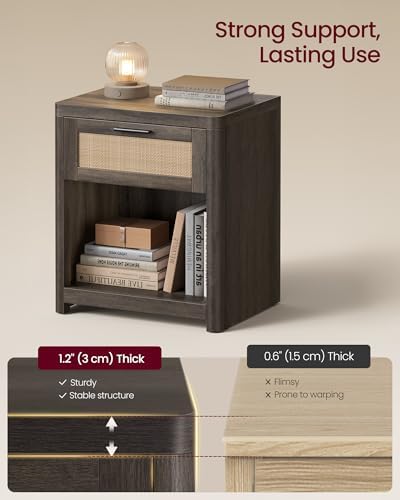 VASAGLE Set of 2 Boho Nightstands with Rattan-Look Drawer