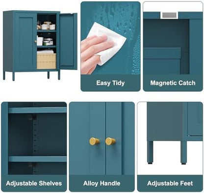 COFaR 31.5" H Metal Bathroom Storage Cabinet, Small Organizer Cabinet, Blue