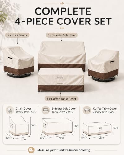 4-Piece Patio Furniture Set Covers Outdoor Waterproof 600D Heavy Duty