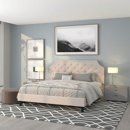 EMMA + OLIVER Beige King Tufted Wingback Platform Bed