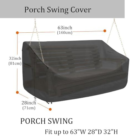 Porch Swing Cover Water-Resistant 600D Oxford Hanging Outdoor Swing Cover All Weather Protected Swing Covers for Outdoor Furniture (Black, 420D 63x28x(32-24) Inch)