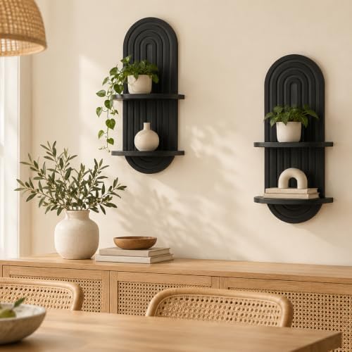 Boho Wall Decor Plant Floating Shelf for Wall (23.6in 2PCS Black)