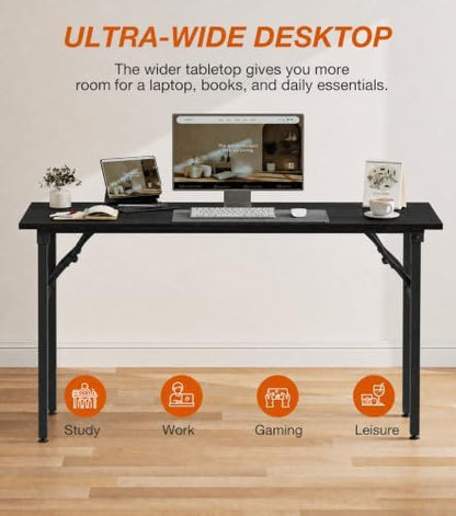 XBurmo Folding Desk Foldable Table, No Assembly 55.1" Foldable Desk Space-Saving Workstation for Small Space, Computer Table, Flat Storage for Home Office, Bedroom, Dorm, Study Room, Dark Oak