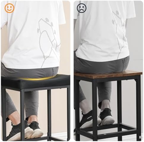 HOOBRO Bar Stools,Set of 3 Bar Chairs, Counter Height Bar Stools, Saddle Stools, Set of 3 Kitchen Stools, 24.8" Barstools, 2.4" Thick Upholstery, for Kitchen, Dining Room, Cafe, Black BB10BYP301