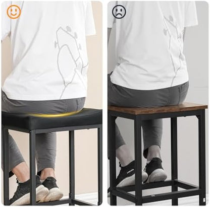 HOOBRO Bar Stools,Set of 3 Bar Chairs, Counter Height Bar Stools, Saddle Stools, Set of 3 Kitchen Stools, 24.8" Barstools, 2.4" Thick Upholstery, for Kitchen, Dining Room, Cafe, Black BB10BYP301