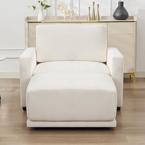 Modular Sectional Couch, 44.2" Chenille Single Sofa with Ottoman, White