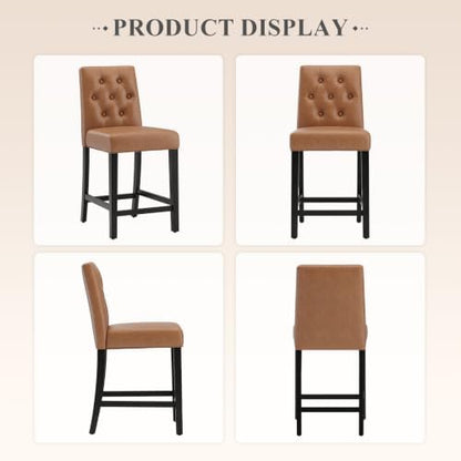 MALOL Bar Stools Set of 2 Faux Leather Counter Height Bar Stools,Lightbrown