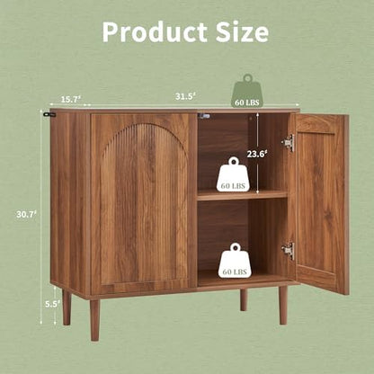 31.5” Walnut Sideboard Buffet Cabinet with Storage Set of 3