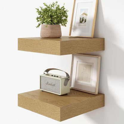 FLYJOE 12 Inch Deep Floating Shelves, 12'' x 12'' Oak Shelves Set of 2