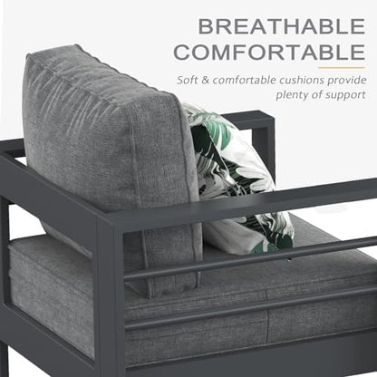 LayinSun Aluminum Patio Loveseat Sofa, All-Weather Metal Modern 2 Seater Outdoor Sofa with 5" Thick Cushion