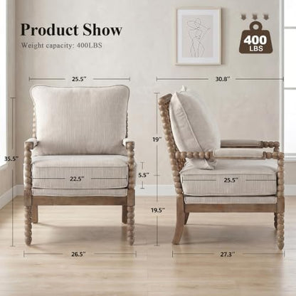 DUHOME Linen Fabric Spindle Accent Chairs Set of 2,Living Room Chairs