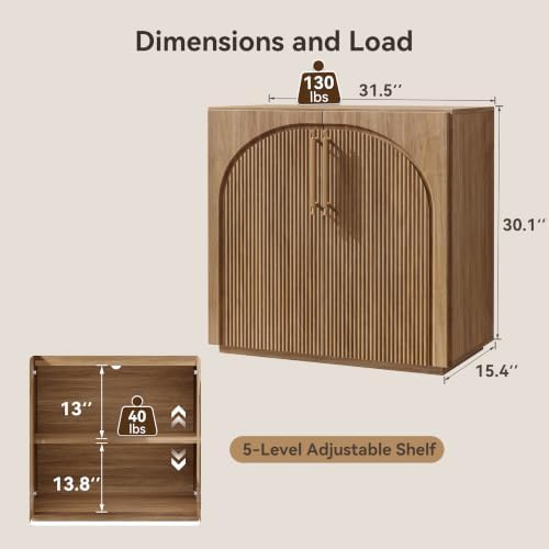 Buffet Cabinet with Storage, 63''W Sideboard, Natural Oak