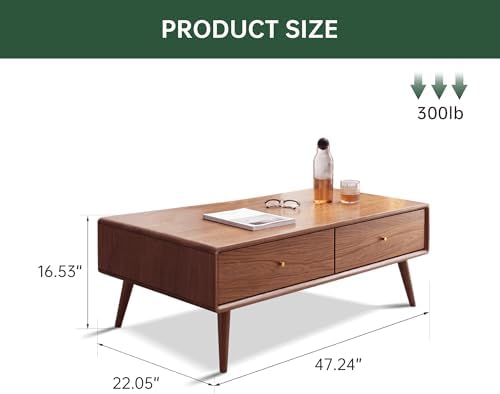100% Solid Oak Coffee Table for Living Room,Fully Assembled, 47.24'' W