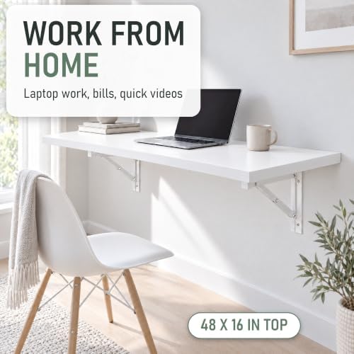 Wall Mounted Desk, Murphy Desk, Wall Mounted Folding Table, 48x16 White
