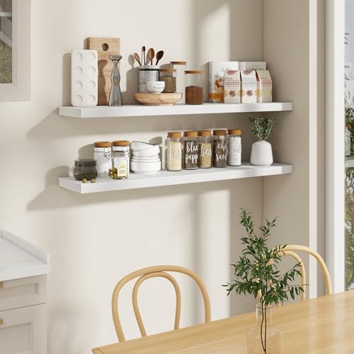 White Floating Shelves 55 Inch Long, 9.3 Inch Deep Floating Shelf for Wall, Living Room, Bedroom, Kitchen, Large Deep Wall Shelves with Invisible Bracket for Books, Decor