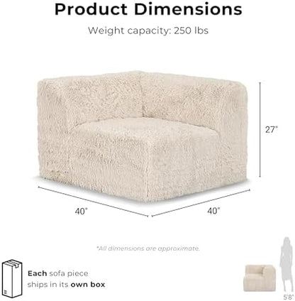 Furniture of America Havyn Modern Faux Fur 7-Seater L-Shaped Modular Foam Sectional Sofa with Ottoman, Compressed Couch in a Box, No Assembly Required, for Living Room and Office, Olive Green