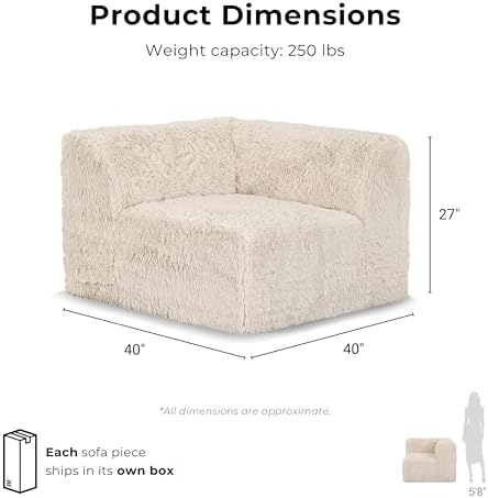 Furniture of America Havyn Modern Faux Fur 5-Seater L-Shaped Modular Foam Sectional Sofa with Ottoman, Compressed Couch in a Box, No Assembly Required, for Living Room and Office, Sand