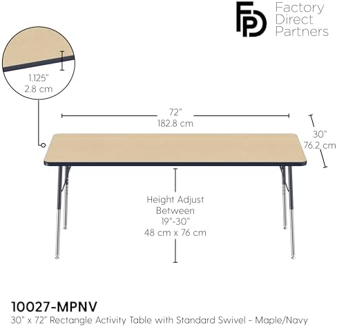 FDP 30" x 72" Rectangle Table with Swivel Glide Legs - Maple/Navy