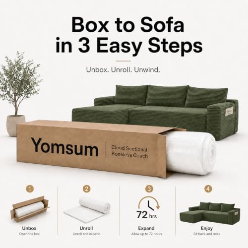 96 inch Boneless Couch, Modular L-Shaped Cloud Sectional Sofa, Green