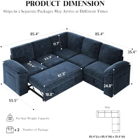 Modular Sectional Sleeper Sofa with Pull Out Bed, L Shaped Couch