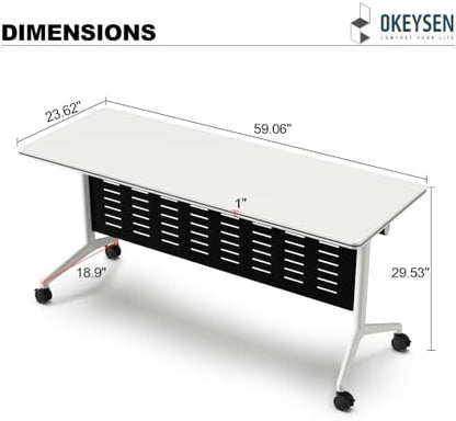 Okeysen Conference Room Table 2 Pack with Privacy Barrier, Modern Folding Training Tables with Flip Top, Mobile Table with Four Locking Wheels, Executive Desk for Meeting Room, Office, Classroom