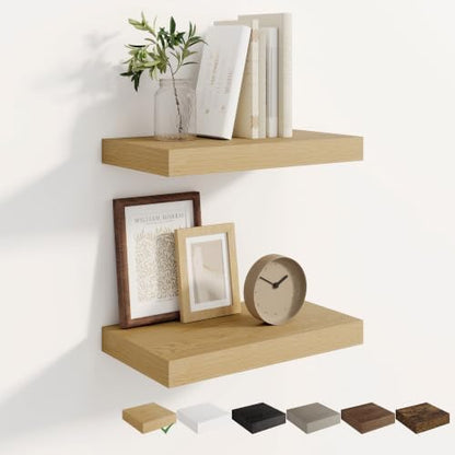 Dreamland 16 Inches Wall Mounted Wood Floating Shelves, Oak, 2 Pack