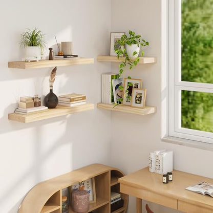 Floating Shelves, 9.3'' Deep Solid Pine Wood Wall Shelves for Storage, Wall Mounted Display Shelf with Invisible Heavy-Duty Metal Bracket, 36'' Width Set of 2, Unfinished - DIY Stain