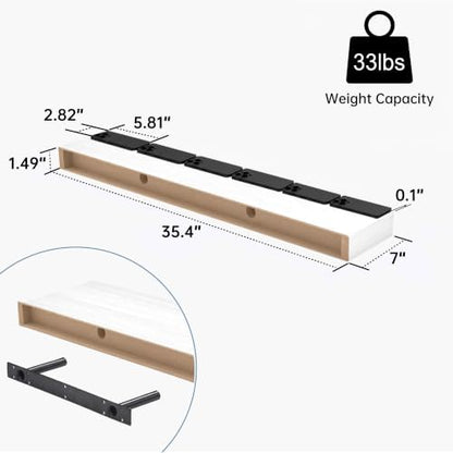 White Long Floating Wall Shelves, 36 Inch Bathroom Shelf Set of 2