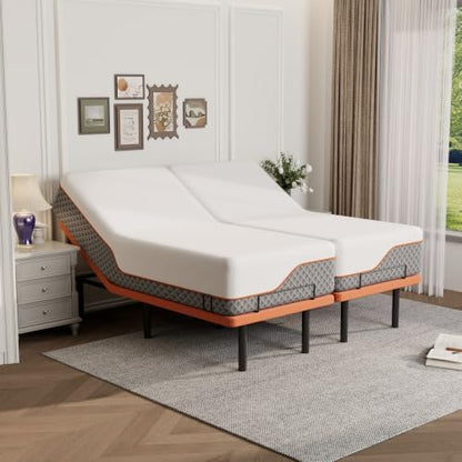 ESHINE Split King Adjustable Bed Frame with 14" Mattress, Zero Gravity