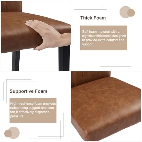 VECELO Upholstered Dining Chairs Set of 6, Modern PU Leather High Back Chairs with Solid Wood Legs for Kitchen and Living Room, Brown