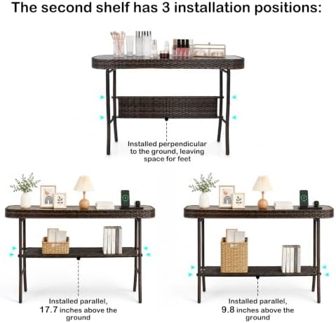Entryway Table with Storage, 2-Tier 35.4'' Console Table with Woven Wrap