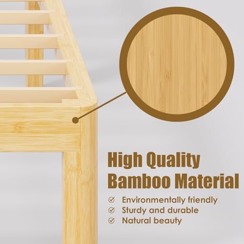 12" Bamboo Wood Twin Bed Frame Platform with Metal Slats, Natural