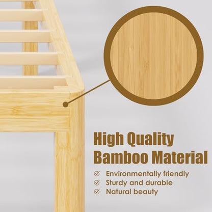 12" Bamboo Wood Twin Bed Frame Platform with Metal Slats, Natural