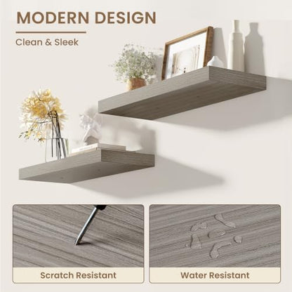 Dreamland 36 Inches Wall Mounted Wood Floating Shelves, Grey, 2 Pack