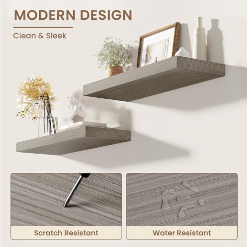 Dreamland 40 Inches Wall Mounted Wood Floating Shelves, Grey, 2 Pack