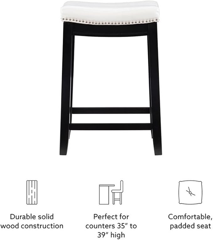 Linon Claridge Patches Counter Stool, 26-Inch, White
