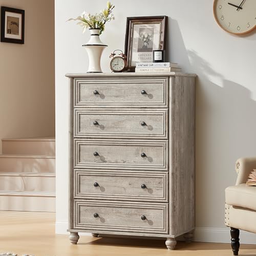 RWYHG Farmhouse 5 Drawer Dresser Set of 2, Chest of Drawers for Bedroom